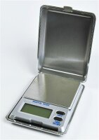 Digitalwaage Metall mit Deckel 500g/0.1g, 90x65x15 mm