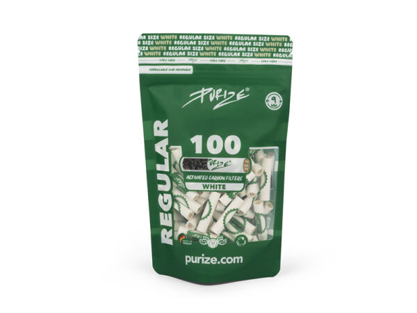 PURIZE White, 100er Pack., Regular Size  9mm, Aktivkohlefilter