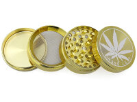 Grinder "Hanfblatt" 4-tlg., Gold, 34 x 51 mm