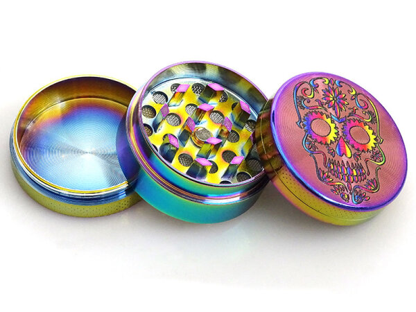 Grinder "Rainbow Skulls" 3-tlg., Schwarz, 24 x 39 mm; einzeln