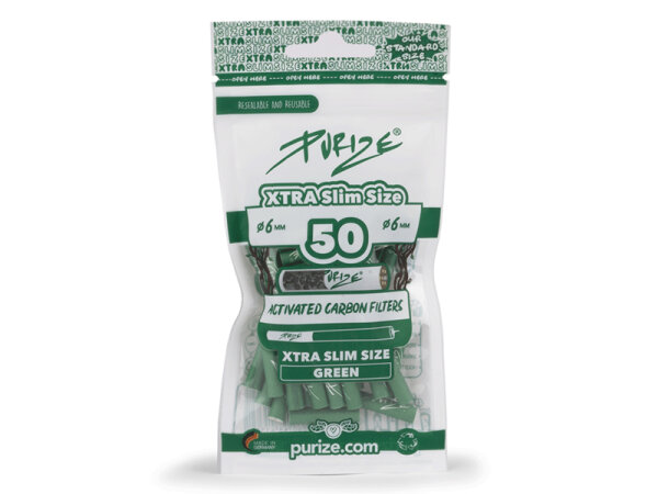 PURIZE Green, 50er Pack., Xtra Slim Size  5,9mm, Aktivkohlefilter
