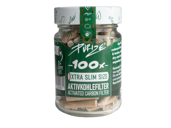 PURIZE Organic; 100er Glas, 100 XTRA Slim Size; Aktivkohlefilter