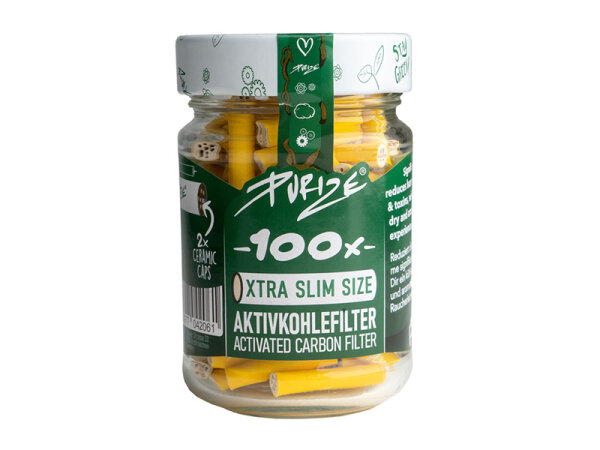 PURIZE Gelb; 100er Glas, 100 XTRA Slim Size; Aktivkohlefilter