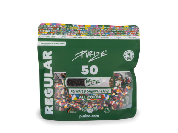 PURIZE AllColour, 50er Pack., Regular Size  9mm, Aktivkohlefilter