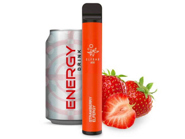 ELFBAR 600 - "Strawberry Elfergy" (Erdbeere, Energy Drink) - E-Shisha - ohne Nikotin - 600 Züge