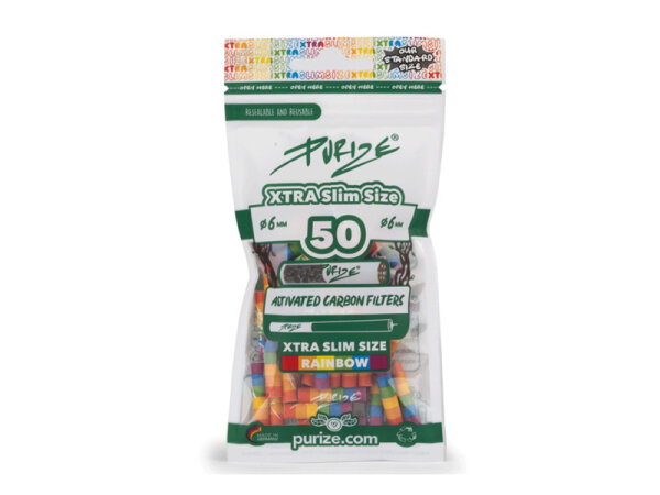PURIZE Rainbow, 50er Pack., Xtra Slim Size 5,9mm, Aktivkohlefilter