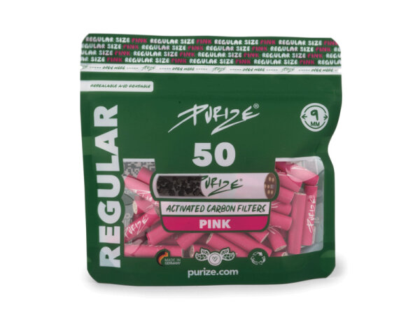 PURIZE Pink, 50er Pack, Regular Size 9mm, Aktivkohlefilter