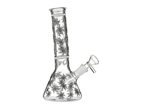 Glasbong "Super Heroes ICE" konisch; Hanfblatt, Höhe 19,5cm; Ø 3,5cm; Schliff 14,5mm