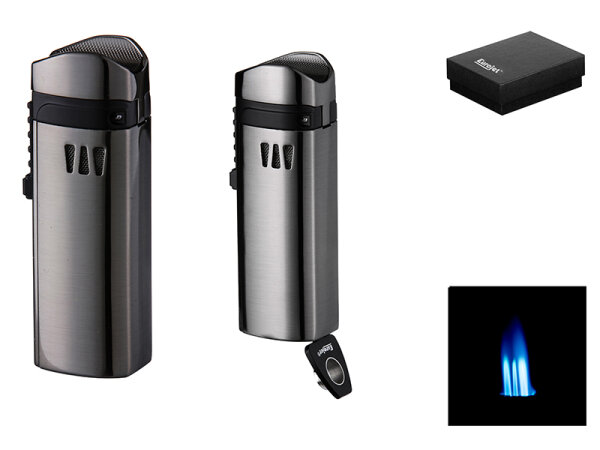 Zigarrenfeuerzeug "Dark Gun" gebürstet; 3er Jetflame, mit Bohrer