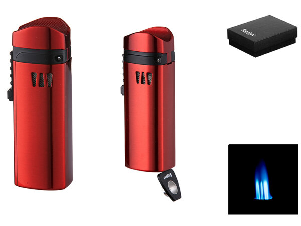 Zigarrenfeuerzeug "Rot-Schwarz" gebürstet; 3er Jetflame, mit Bohrer