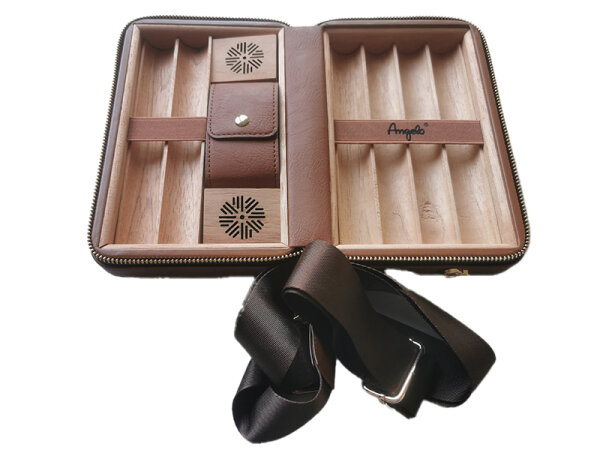 Humidor "Leder" Koffer mit Lederverkleidung für Zigarren, schwarz; inkl. Cutter 20,6x13x7,7cm