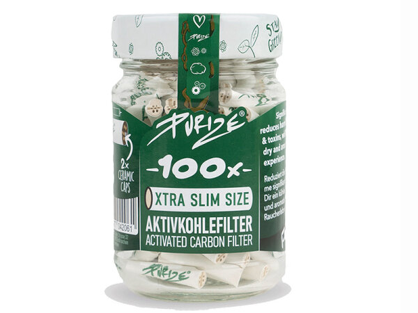 PURIZE Weiß; 100er Glas, 100 XTRA Slim Size; Aktivkohlefilter