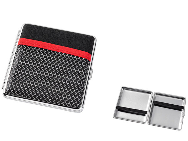 Zigarettenetui "Wabenoptik" schwarz-rot, für 20 Zig., mit Gummiband