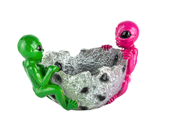 Aschenbecher "Aliens Meteor"; grün-pink-grau; Ø 9cm; 13x18cm