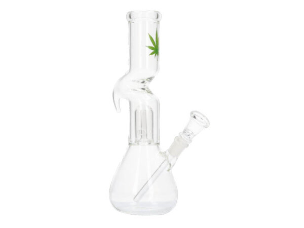 Glasbong "Hanfblatt" m. Percolator Tribal transp. grün, Höhe 26,5 cm; Ø 3,8cm