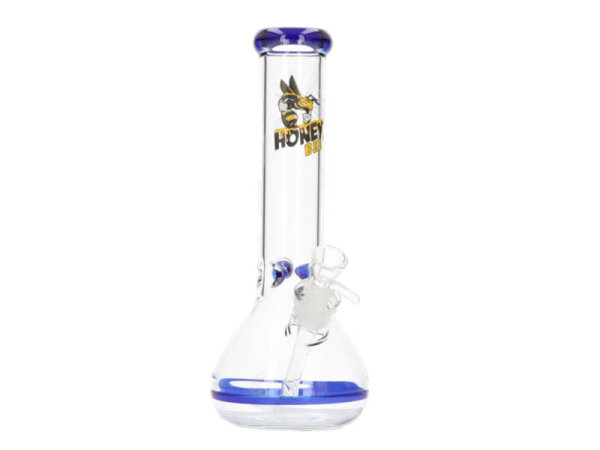 Glasbong "Honey Bee" kon. transp. mit blau., Höhe 30,5 cm; Ø 4,5cm, Schliff 14,5