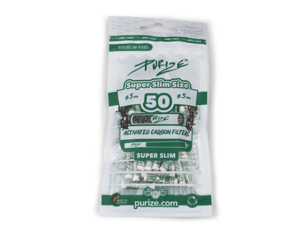 PURIZE Weiß; 50er Pack; Super Slim Size Ø 5mm, Aktivkohlefilter