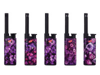 Stabfeuerzeug "Purple Flowers" 5-fach sortiert;...