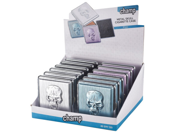 Zigarettenetui "Skull" für 20 Zig., mit Gummiband, 4-fach sortiert; 12er Display