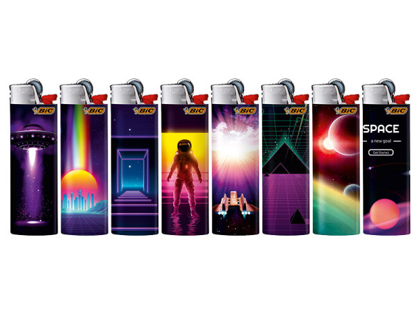 BIC Maxi J26 Reibrad Feuerzeuge "Space Trip", 50er Display