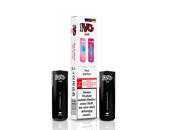IVG AIR - Prefilled Pod - Red Edition - Strawberry Ice (Erdbeere, Eis) & Watermelon Ice (Wassermelone, Eis) - 20mg - 2er Set