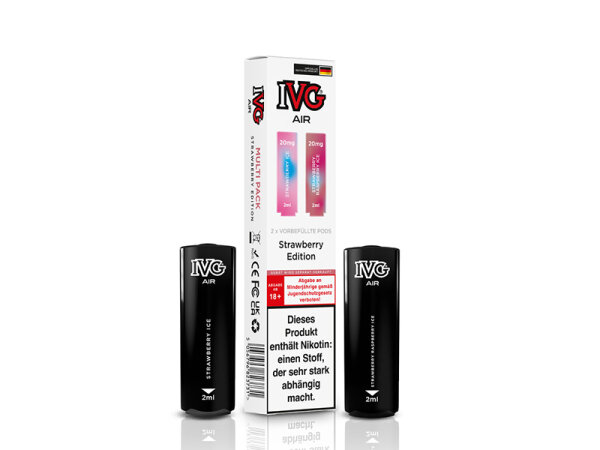 IVG AIR - Prefilled Pod - Strawberry Edition - Strawberry Ice (Erdbeere, Eis) & Strawberry Raspberry Ice (Erdbeer, Himbeere, Eis) - 20mg - 2er Set