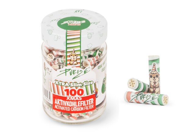 PURIZE XMAS-Edition; 100er Glas, 100 XTRA Slim Size 5,9mm, Aktivkohlefilter