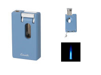 Zigarrenfeuerzeug "Caseti" steel blue/matt, Soft Jet-Flame, mit Abschn. Kerbschnitt u. Bohrer