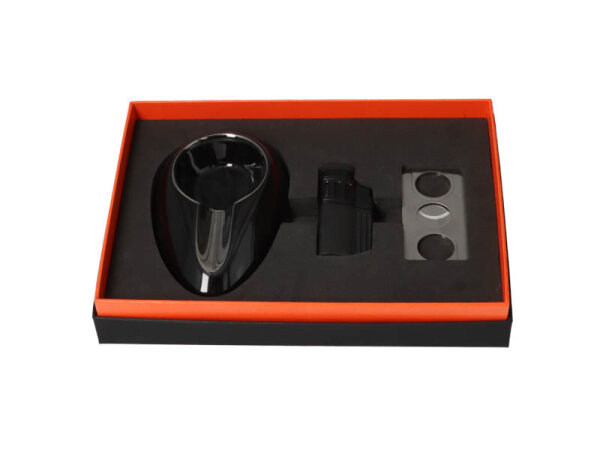 Zigarrenset: Zigarrenascher, Cutter Ring 53, 4er Jet-Feuerzeug, mit Geschenkbox