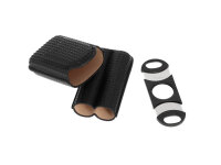Zigarrenetui "Diamond" 2er, schwarz mit Noppen, mit Cutter Ring 70