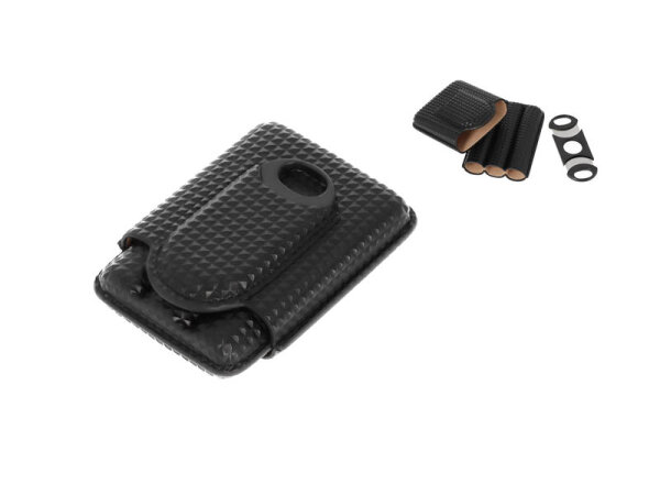 Zigarrenetui "Diamond" 3er, schwarz mit Noppen, mit Cutter Ring 62
