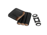 Zigarrenetui "Diamond" 3er, schwarz mit Noppen, mit Cutter Ring 62