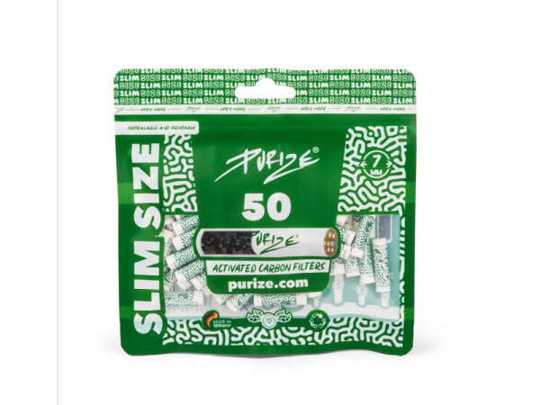 PURIZE, 50er Beutel, Slim Size 7mm, Aktivkohlefilter