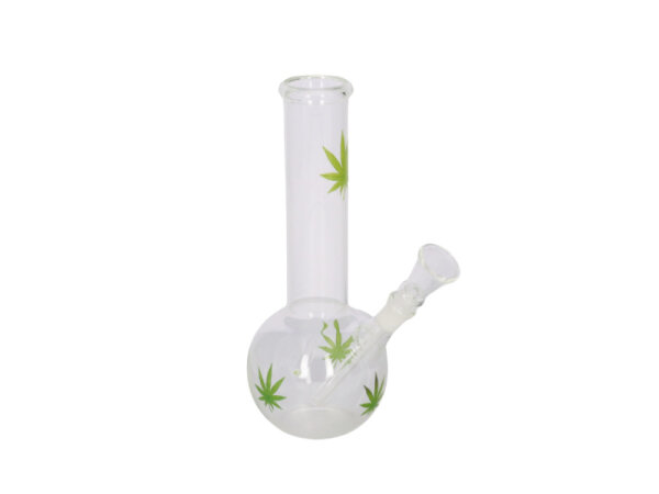 Glasbong Kugel "Hanfblatt grün" transp., Glaschill. Höhe 23cm, Schliff 14