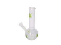 Glasbong Kugel "Hanfblatt grün" transp., Glaschill. Höhe 23cm, Schliff 14