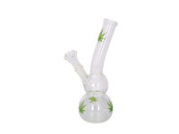 Glasbong Kugel "Hanfblatt grün" transp., Glaschill. Höhe 22cm, Schliff 14