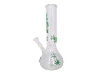 Glasbong Kugel "Hanfblatt grün" transp., Glaschill. Höhe 30cm, Schliff 14