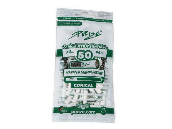 PURIZE Conical; 50er Pack; Xtra Slim Size Ø 5 mm; Aktivkohlefilter