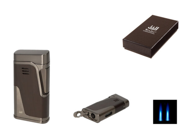 Zigarrenfeuerzeug "Winjet" anthrazit/Holzmaserung, Jet-Flame, mit Bohrer