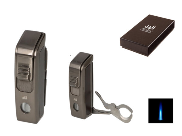 Zigarrenfeuerzeug "Winjet" anthrazit/Holzmaserung, Jet-Flame, mit Schere