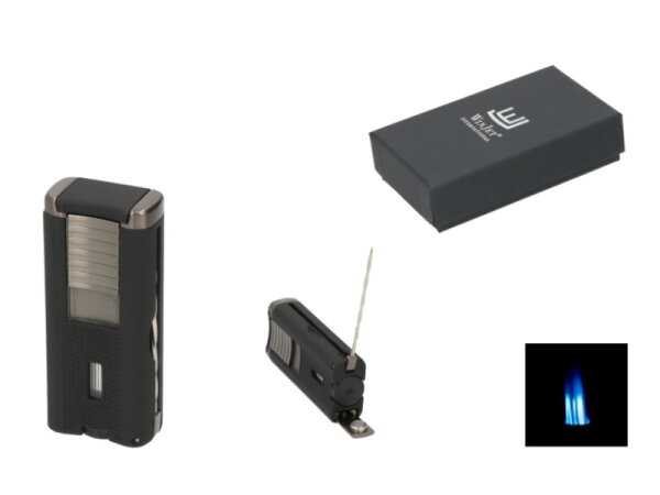 Zigarrenfeuerzeug "Winjet" schwarz crackle/anthrazit, 3xJet-Flame, Bohrer und Dorn