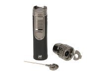 Zigarrenfeuerzeug "Winjet" schwarz crackle/anthrazit, 3xJet-Flame, Bohrer, Dorn, Zigarrenablage