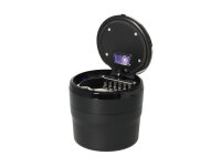 Autoaschenbecher "Schwarz/Silber" mit LED innen+Gluttöter, Ø 5,5 / 6,2 cm H.7,5cm