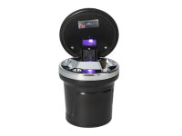 Autoaschenbecher "Schwarz/Silber" Carbonoptik mit LED + Gluttöter, Ø 7,5 / 8 cm H.10cm