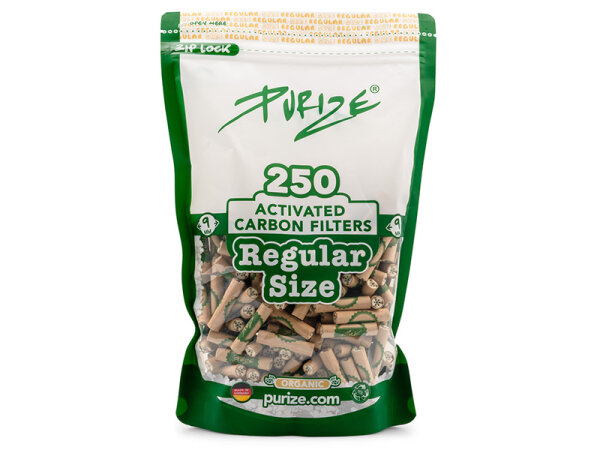 PURIZE, Regular Size 9mm - Organic, 250 Filters, Aktivkohlefilter