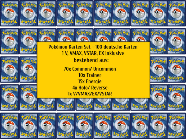 Pokémon Karten Set - 100 deutsche Karten 1 V, VMAX, VSTAR, EX inkl.