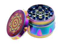 Grinder "Mandala"; regenbogenfarbig; 4-tlg.; 6-fach sort.; &Oslash; 45 mm; H&ouml;he: 3,9 cm, einzeln