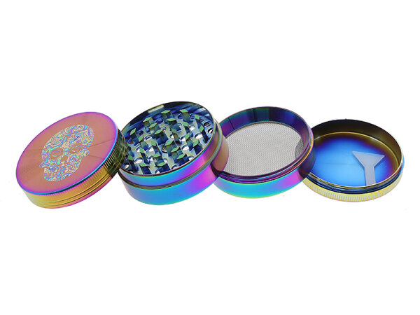 Grinder "Skull" regenbogenfarbig; 4-tlg.; &Oslash; 48 mm; H&ouml;he 3,3 cm