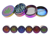 Grinder "Hanfblatt"; regenbogenfarbig; 4-tlg.;...