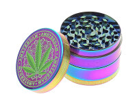 Grinder "Hanfblatt"; regenbogenfarbig; 4-tlg.; 6-fach sort.; &Oslash; 45 mm; H&ouml;he: 3,7 cm, einzeln